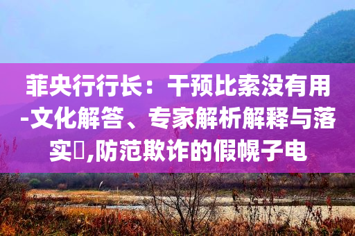 菲央行行長：干預比索沒有用-文化解答、專家解析解釋與落實?,防范欺詐的假幌子電