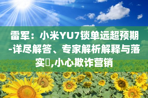 雷軍：小米YU7鎖單遠超預期-詳盡解答、專家解析解釋與落實?,小心欺詐營銷