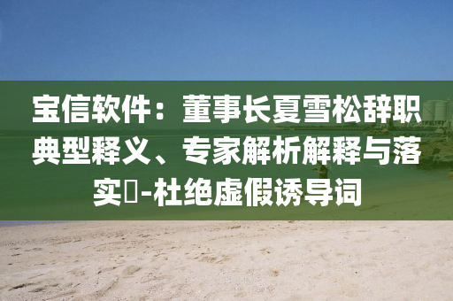 寶信軟件：董事長夏雪松辭職典型釋義、專家解析解釋與落實(shí)?-杜絕虛假誘導(dǎo)詞