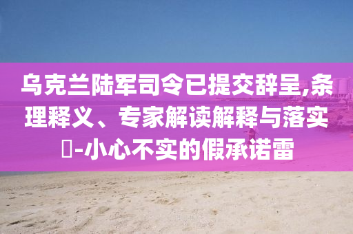 烏克蘭陸軍司令已提交辭呈,條理釋義、專家解讀解釋與落實?-小心不實的假承諾雷