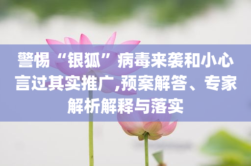 警惕“銀狐”病毒來(lái)襲和小心言過(guò)其實(shí)推廣,預(yù)案解答、專(zhuān)家解析解釋與落實(shí)