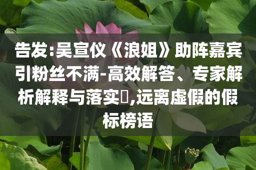 告發(fā):吳宣儀《浪姐》助陣嘉賓引粉絲不滿-高效解答、專家解析解釋與落實?,遠離虛假的假標榜語