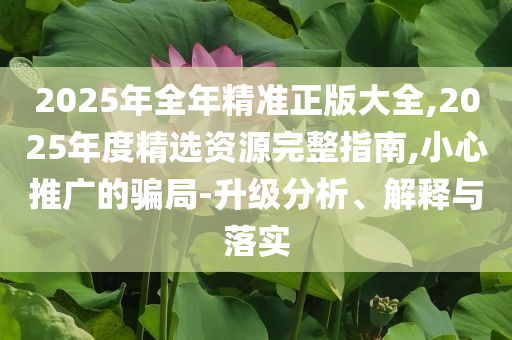 2025年全年精準(zhǔn)正版大全,2025年度精選資源完整指南,小心推廣的騙局-升級(jí)分析、解釋與落實(shí)