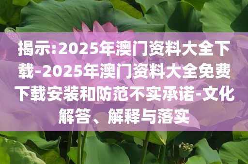 揭示:2025年澳門資料大全下載-2025年澳門資料大全免費下載安裝和防范不實承諾-文化解答、解釋與落實