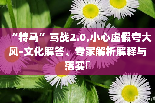 “特馬”罵戰(zhàn)2.0,小心虛假夸大風(fēng)-文化解答、專家解析解釋與落實(shí)?