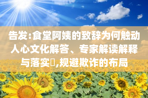 告發(fā):食堂阿姨的致辭為何觸動人心文化解答、專家解讀解釋與落實(shí)?,規(guī)避欺詐的布局