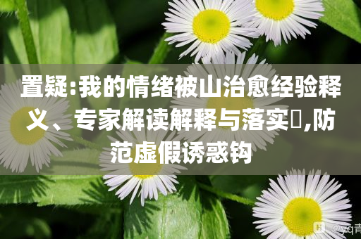 置疑:我的情緒被山治愈經(jīng)驗釋義、專家解讀解釋與落實?,防范虛假誘惑鉤