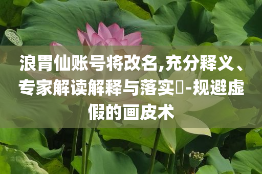 浪胃仙賬號(hào)將改名,充分釋義、專家解讀解釋與落實(shí)?-規(guī)避虛假的畫皮術(shù)