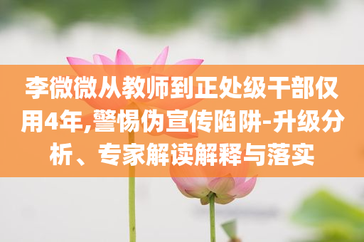 李微微從教師到正處級(jí)干部?jī)H用4年,警惕偽宣傳陷阱-升級(jí)分析、專家解讀解釋與落實(shí)