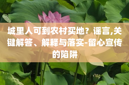 城里人可到農(nóng)村買地？謠言,關鍵解答、解釋與落實-留心宣傳的陷阱