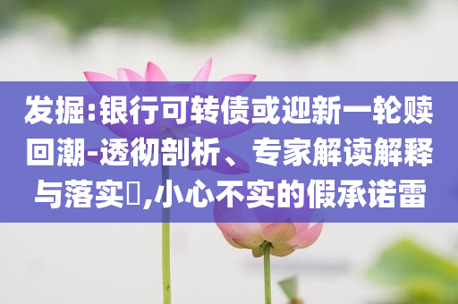 發(fā)掘:銀行可轉(zhuǎn)債或迎新一輪贖回潮-透徹剖析、專家解讀解釋與落實?,小心不實的假承諾雷