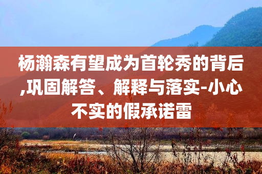 楊瀚森有望成為首輪秀的背后,鞏固解答、解釋與落實-小心不實的假承諾雷