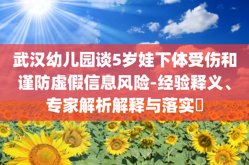 武漢幼兒園談5歲娃下體受傷和謹防虛假信息風險-經(jīng)驗釋義、專家解析解釋與落實?