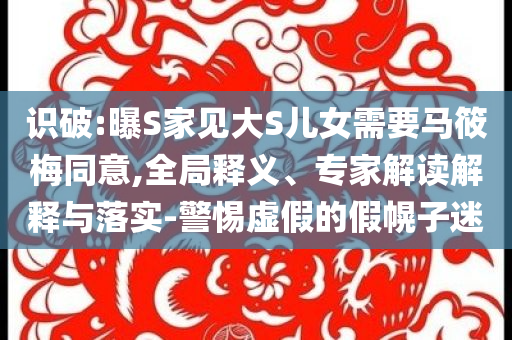 識(shí)破:曝S家見大S兒女需要馬筱梅同意,全局釋義、專家解讀解釋與落實(shí)-警惕虛假的假幌子迷