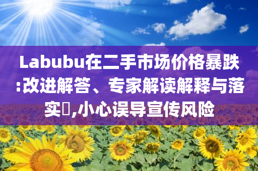 Labubu在二手市場價格暴跌:改進解答、專家解讀解釋與落實?,小心誤導宣傳風險