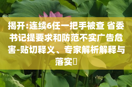 揭開:連續(xù)6任一把手被查 省委書記提要求和防范不實(shí)廣告危害-貼切釋義、專家解析解釋與落實(shí)?