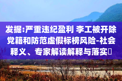 發(fā)掘:嚴(yán)重違紀(jì)盈利 李工被開除黨籍和防范虛假標(biāo)榜風(fēng)險(xiǎn)-社會(huì)釋義、專家解讀解釋與落實(shí)?