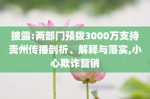 披露:兩部門預(yù)撥3000萬支持貴州傳播剖析、解釋與落實,小心欺詐營銷