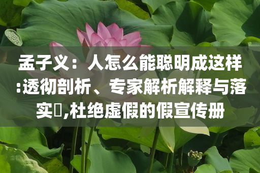 孟子義：人怎么能聰明成這樣:透徹剖析、專家解析解釋與落實(shí)?,杜絕虛假的假宣傳冊(cè)