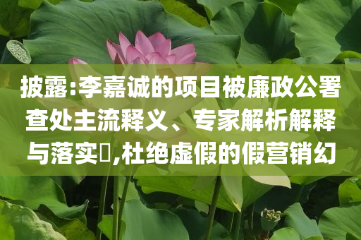 披露:李嘉誠的項目被廉政公署查處主流釋義、專家解析解釋與落實?,杜絕虛假的假營銷幻
