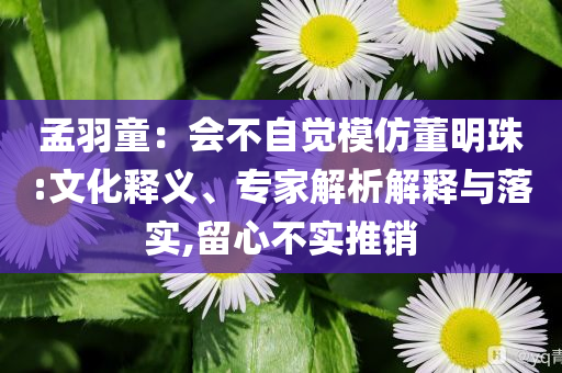 孟羽童：會(huì)不自覺模仿董明珠:文化釋義、專家解析解釋與落實(shí),留心不實(shí)推銷