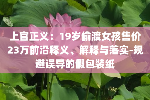 上官正義：19歲偷渡女孩售價(jià)23萬(wàn)前沿釋義、解釋與落實(shí)-規(guī)避誤導(dǎo)的假包裝紙