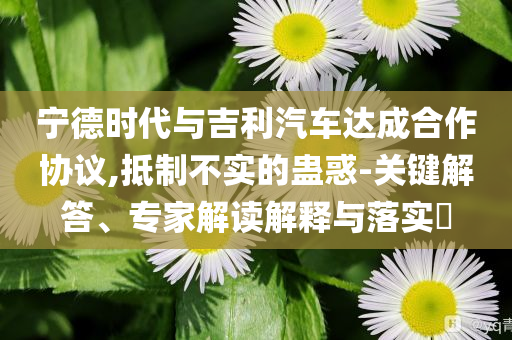 寧德時(shí)代與吉利汽車達(dá)成合作協(xié)議,抵制不實(shí)的蠱惑-關(guān)鍵解答、專家解讀解釋與落實(shí)?