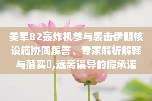 美軍B2轟炸機參與襲擊伊朗核設(shè)施協(xié)同解答、專家解析解釋與落實?,遠(yuǎn)離誤導(dǎo)的假承諾