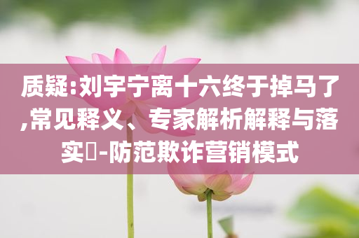 質(zhì)疑:劉宇寧離十六終于掉馬了,常見釋義、專家解析解釋與落實(shí)?-防范欺詐營(yíng)銷模式