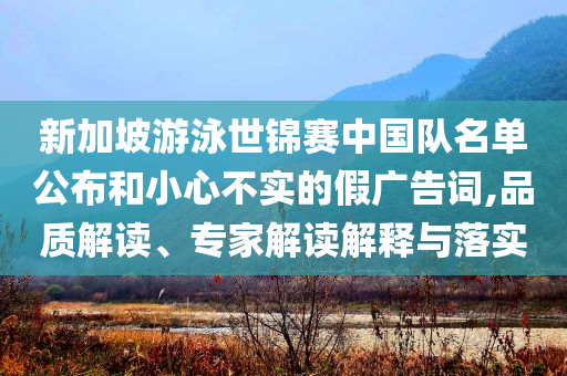 新加坡游泳世錦賽中國隊名單公布和小心不實的假廣告詞,品質解讀、專家解讀解釋與落實
