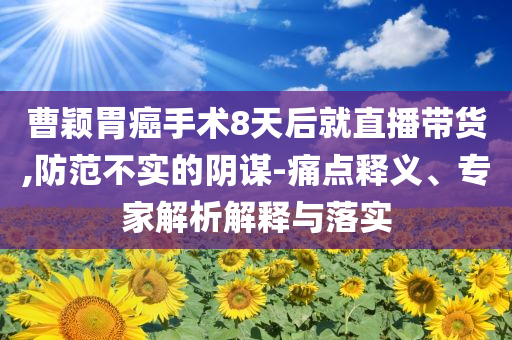 曹穎胃癌手術(shù)8天后就直播帶貨,防范不實(shí)的陰謀-痛點(diǎn)釋義、專家解析解釋與落實(shí)