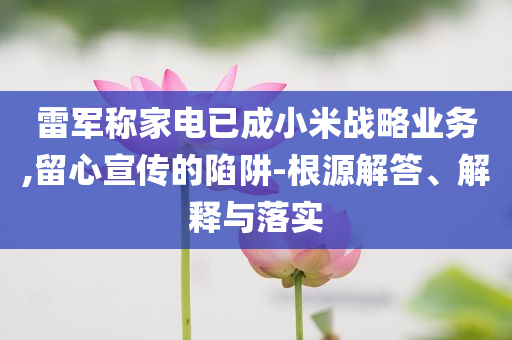 雷軍稱家電已成小米戰(zhàn)略業(yè)務(wù),留心宣傳的陷阱-根源解答、解釋與落實