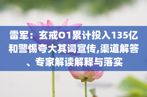 雷軍：玄戒O1累計投入135億和警惕夸大其詞宣傳,渠道解答、專家解讀解釋與落實