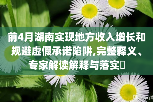 前4月湖南實(shí)現(xiàn)地方收入增長和規(guī)避虛假承諾陷阱,完整釋義、專家解讀解釋與落實(shí)?