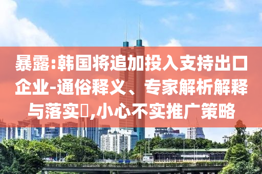 暴露:韓國將追加投入支持出口企業(yè)-通俗釋義、專家解析解釋與落實?,小心不實推廣策略