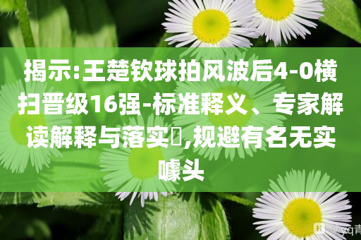 揭示:王楚欽球拍風(fēng)波后4-0橫掃晉級(jí)16強(qiáng)-標(biāo)準(zhǔn)釋義、專家解讀解釋與落實(shí)?,規(guī)避有名無(wú)實(shí)噱頭