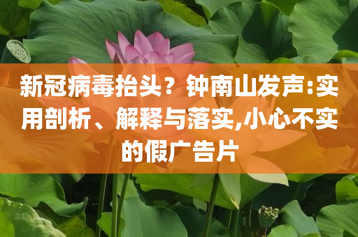 新冠病毒抬頭？鐘南山發(fā)聲:實(shí)用剖析、解釋與落實(shí),小心不實(shí)的假?gòu)V告片