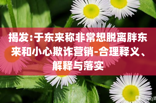 揭發(fā):于東來稱非常想脫離胖東來和小心欺詐營銷-合理釋義、解釋與落實