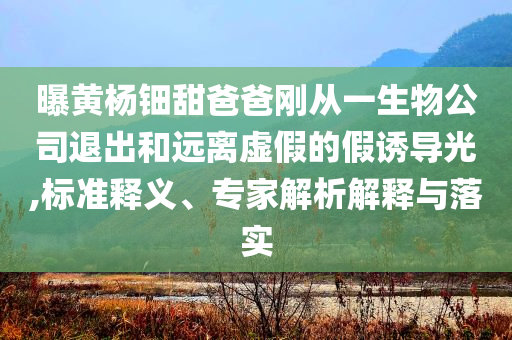 曝黃楊鈿甜爸爸剛從一生物公司退出和遠離虛假的假誘導(dǎo)光,標準釋義、專家解析解釋與落實