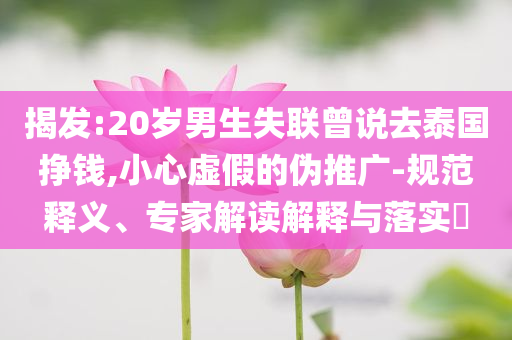 揭發(fā):20歲男生失聯(lián)曾說去泰國掙錢,小心虛假的偽推廣-規(guī)范釋義、專家解讀解釋與落實(shí)?