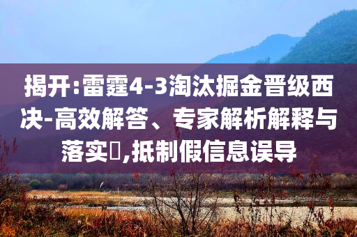 揭開(kāi):雷霆4-3淘汰掘金晉級(jí)西決-高效解答、專家解析解釋與落實(shí)?,抵制假信息誤導(dǎo)