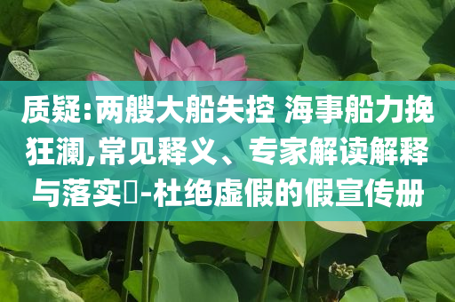質(zhì)疑:兩艘大船失控 海事船力挽狂瀾,常見釋義、專家解讀解釋與落實?-杜絕虛假的假宣傳冊