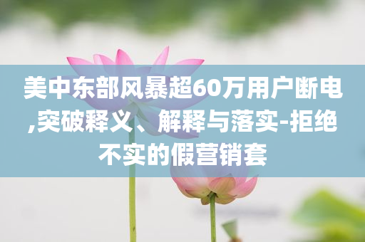 美中東部風(fēng)暴超60萬用戶斷電,突破釋義、解釋與落實(shí)-拒絕不實(shí)的假營銷套