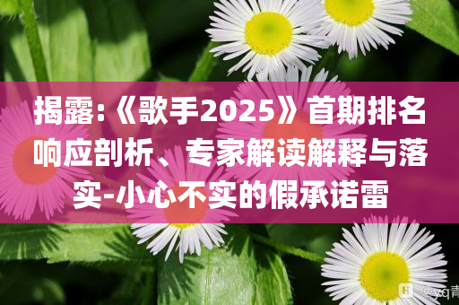 揭露:《歌手2025》首期排名響應(yīng)剖析、專(zhuān)家解讀解釋與落實(shí)-小心不實(shí)的假承諾雷