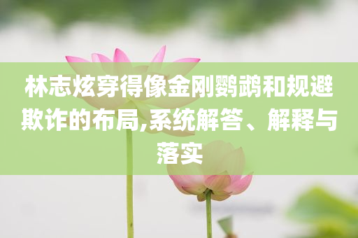 林志炫穿得像金剛鸚鵡和規(guī)避欺詐的布局,系統(tǒng)解答、解釋與落實