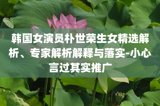 韓國女演員樸世榮生女精選解析、專家解析解釋與落實-小心言過其實推廣