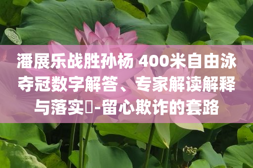 潘展樂戰(zhàn)勝孫楊 400米自由泳奪冠數(shù)字解答、專家解讀解釋與落實(shí)?-留心欺詐的套路